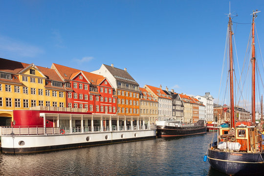Classic morning view of Nyhavn in Copenhagen, Denmark.