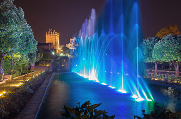 Fototapeta na wymiar Cordoba - fountains in gardens of Alcazar de los Reyes Cristianos