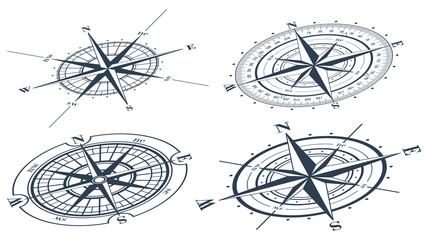 Set of compass roses or windroses