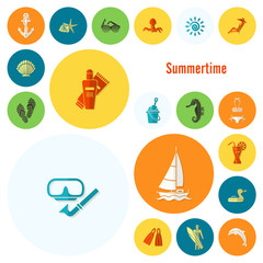 Summer and Beach Simple Flat Icons