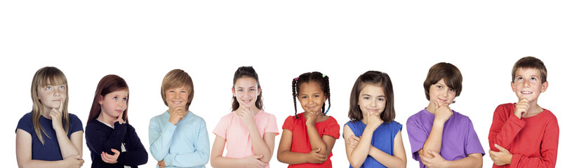 Eight pensive children thinking