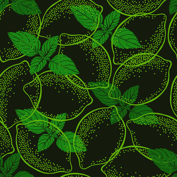 Seamless pattern with limes and mint.