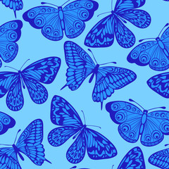 Beautiful seamless background, blue butterfly.