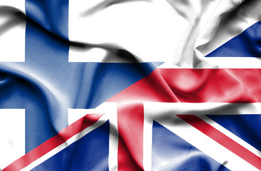 Waving flag of United Kingdon and Finland