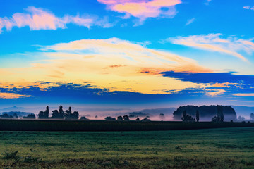 Fototapeta premium Autumn Sunrise Rural Landscape Panorama