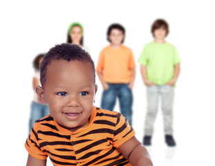 Funny afroamerican baby with other children