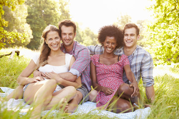 Fototapeta premium Two couples relaxing together in the countryside