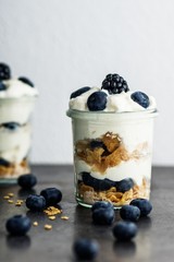 Sahnedessert mit Heidelbeeren und Brommbeeren