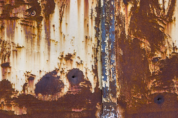 rusty iron wall with bullet holes