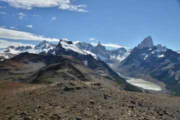 Panoramic View of Cerro Fitz Roy & Laguna de los Tres in Los Glaciares National Park, El Chalten, Argentina.