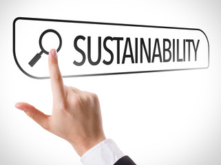 Sustainability written in search bar on virtual screen