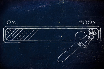 progress bar and wrench, concept of troubleshooting internet con