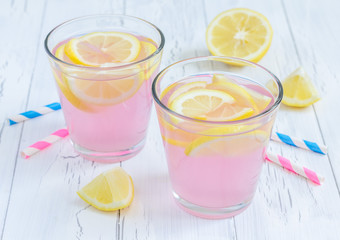 Pink lemonade with fresh lemons