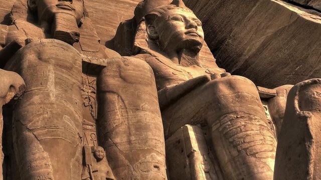 Statues detail at the entrance to the Abu Simbel Temple (Egypt)
