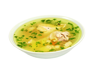 Chicken soup plate isolated on white background.