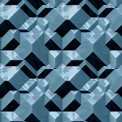 Abstract seamless blue pattern of 3d blocks with light reflections