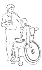 Disabled person in a wheelchair, charity. Vector