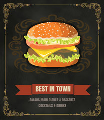 Restaurant Fast Foods menu burger on chalkboard vector format ep