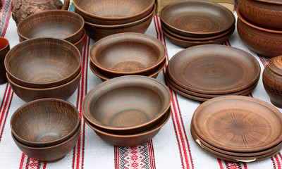 ecological clay pottery ceramics sold in market