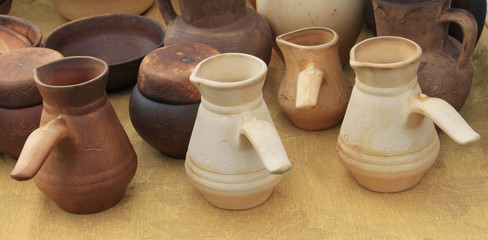 ecological clay pottery ceramics sold in market