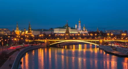 Foto op Plexiglas Night panoramic view of Moscow Kremlin, Russia © javarman