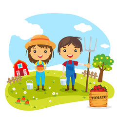Farmers Cartoon working in farms,  gardener characters, Farm fresh