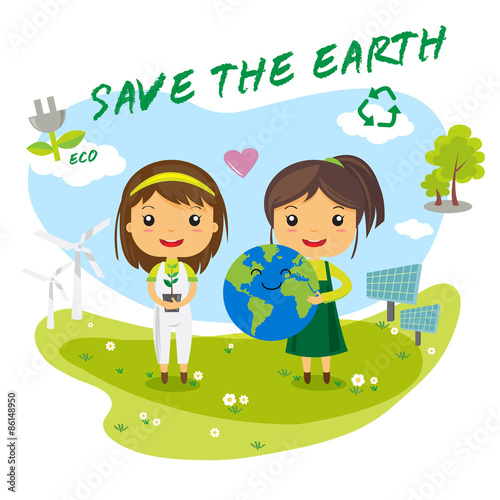 "Save the Earth, save the world ecology concept, cartoon character