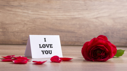 I Love You Card with Red Rose on the Table