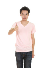 Fototapeta premium man in blank t-shirt with thumbs up
