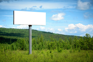 Blank billboard in forest
