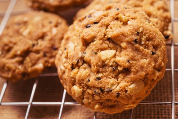Cookies, snack mix, cereals with health benefits.