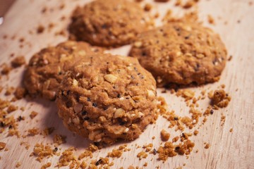 Cookies, snack mix, cereals with health benefits.
