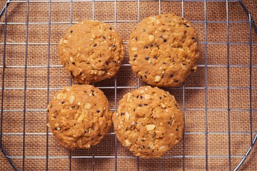 Cookies, snack mix, cereals with health benefits.
