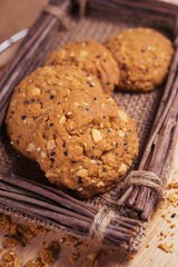 Cookies, snack mix, cereals with health benefits.