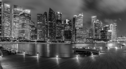 Landscape of the Singapore financial district and business building. Black and White