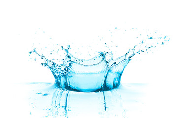 blue water splash, isolated on white background
