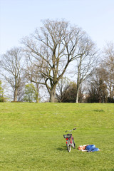 Girl resting on a field