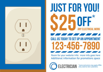 Electrician contractor postcard with coupon discount advertisement  - 86153559