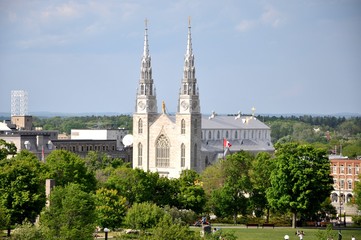Notre Dame Church in Ottawa as seen in parliament hill