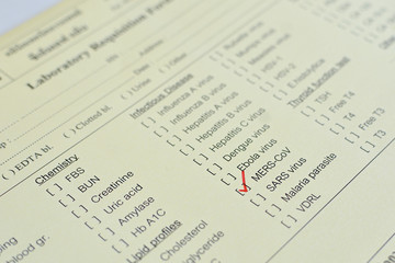 Fototapeta premium Laboratory requisition form for MERS virus