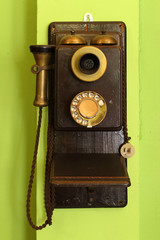 classic wood telephone hanging