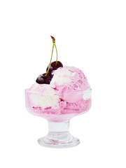 Creamy ice-cream with cherry isolated