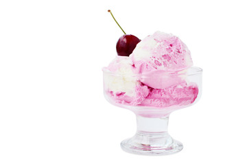 Creamy ice-cream with cherry isolated