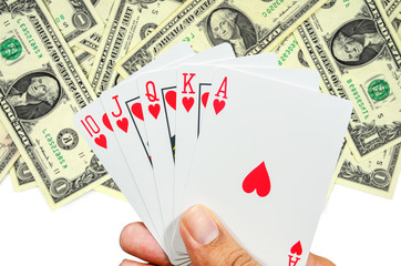 flush playing cards on hand