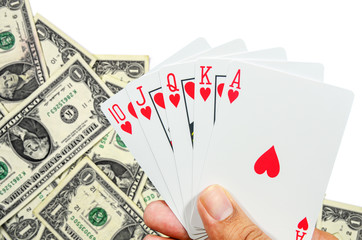 flush playing cards on hand