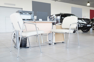 Serpuhov, Russia, June, 2015: Working place of managers in a dealer's car showroom in Serpuhov, Russia