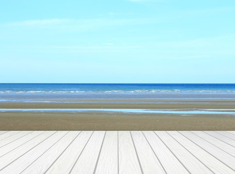 White Wood Terrace With Beach