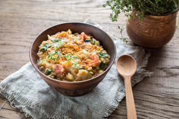 Soup with red lentils and spinach