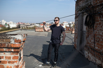 Confident man posing in selvedge  jeans