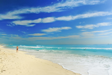 Tropical beach at caribbean sea near Cancun, Mexico